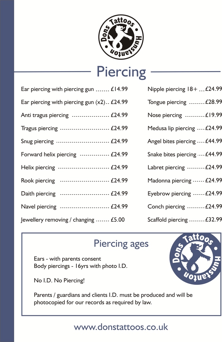 studio 28 piercing prices